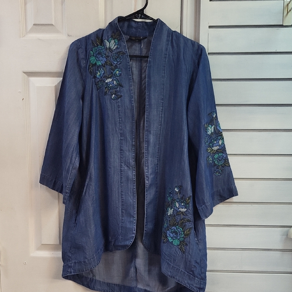 Embroidered Blue DENIM Kimono Cardigan, SIZE M